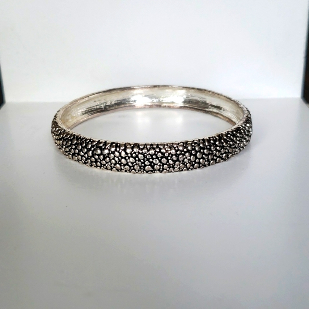 Silver Tone Textured Bangle Bracelet